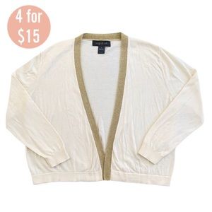 August Silk Girls Cream & Gold Open Front Cardigan Longsleeve Sweater Sz Medium